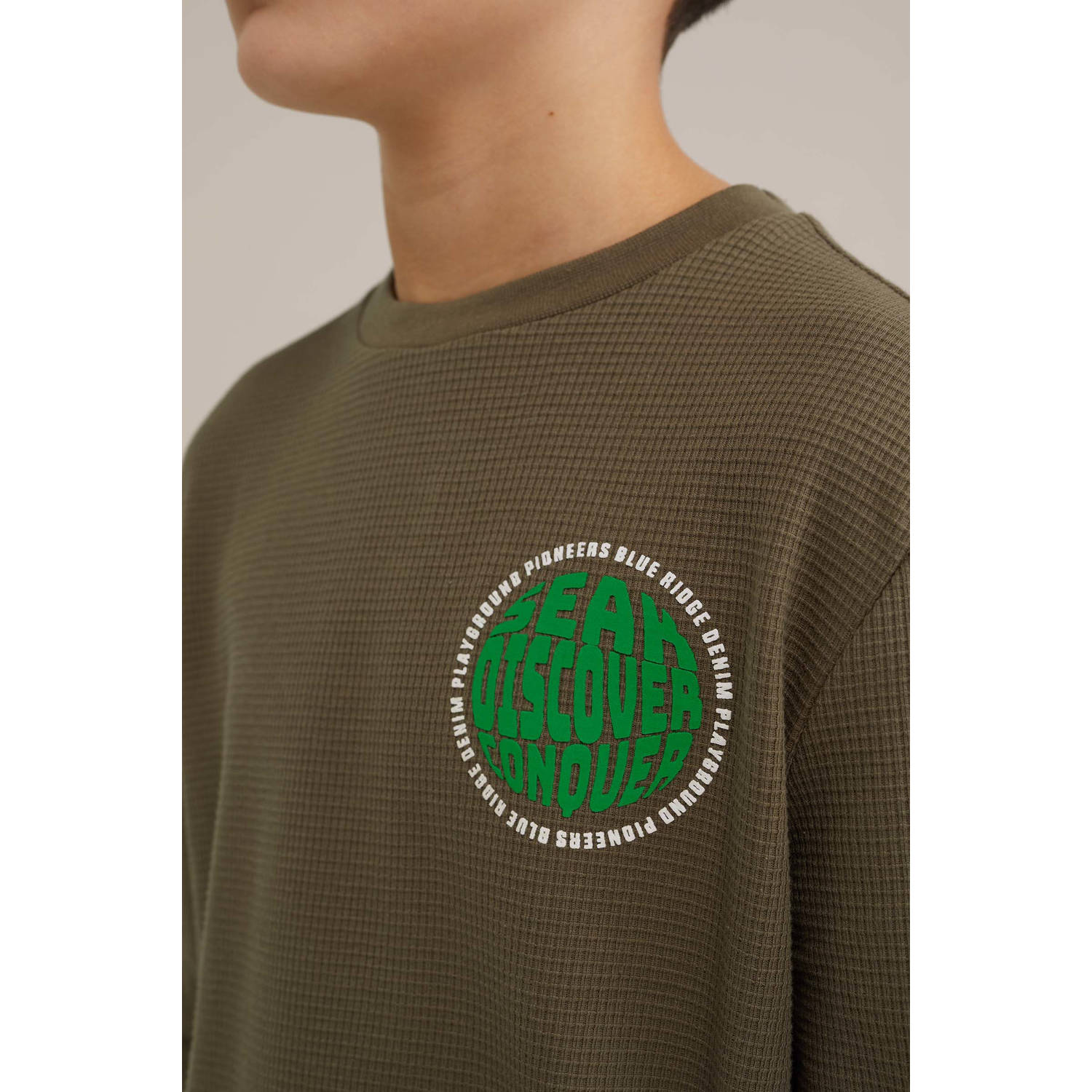 WE Fashion Blue Ridge longsleeve mosgroen groen wit