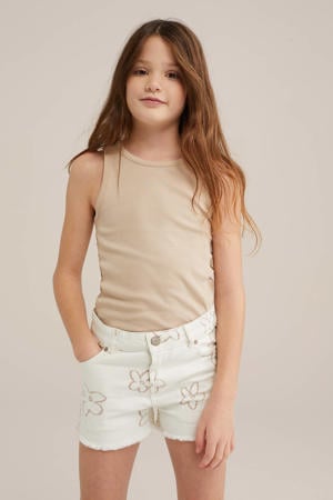 mouwloze top rib gebreid