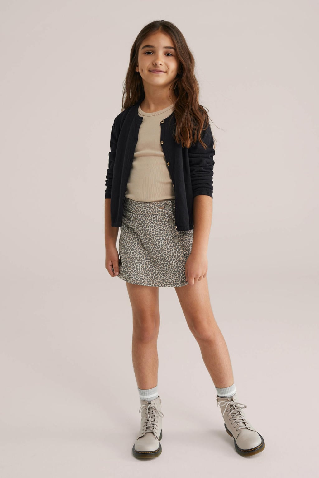 Beige meisjes WE Fashion mouwloze top rib gebreid met effen en ronde hals