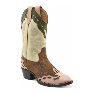 Leo Tiener leren cowboylaarzen  ecru/cognac/roze