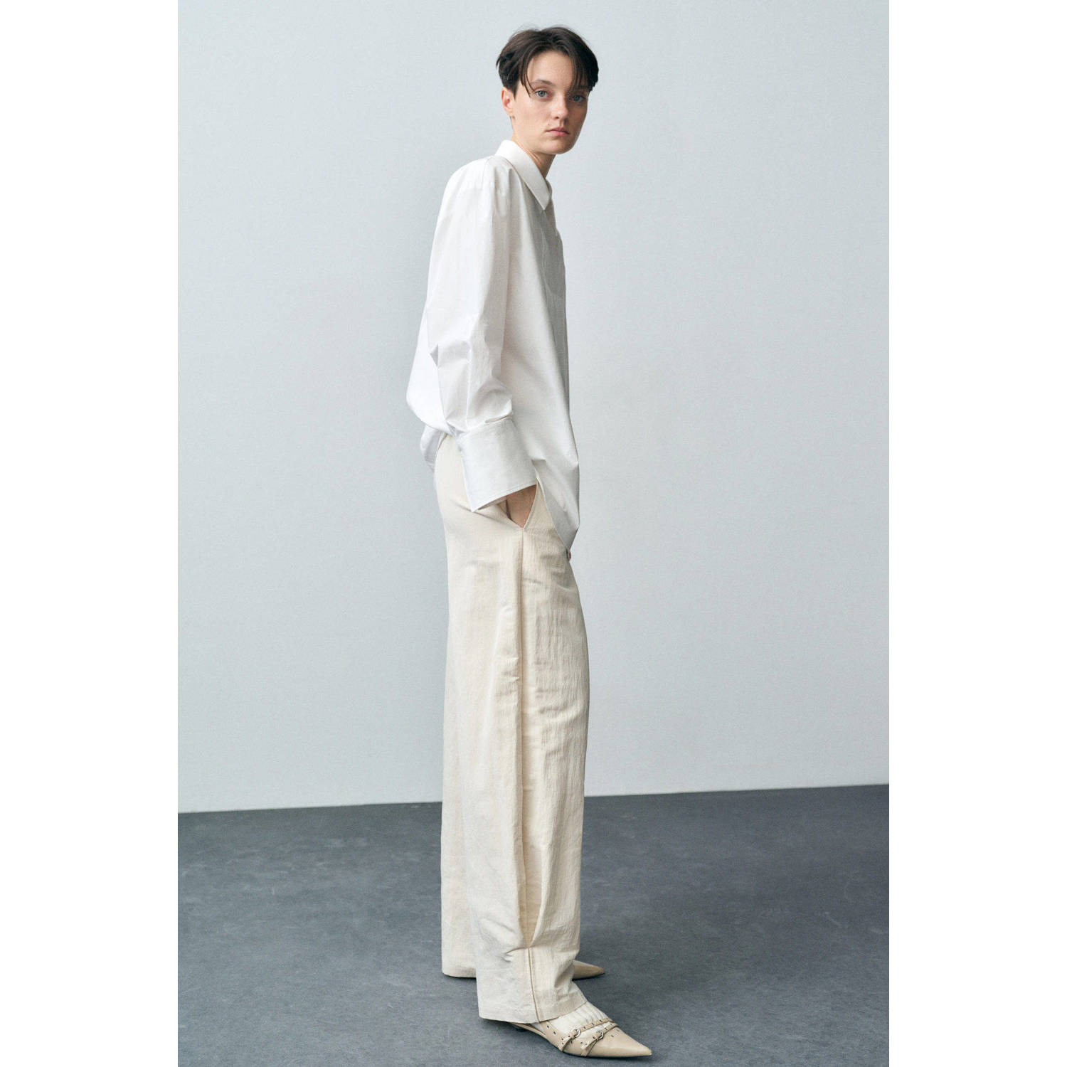 Mango regular waist broek ecru