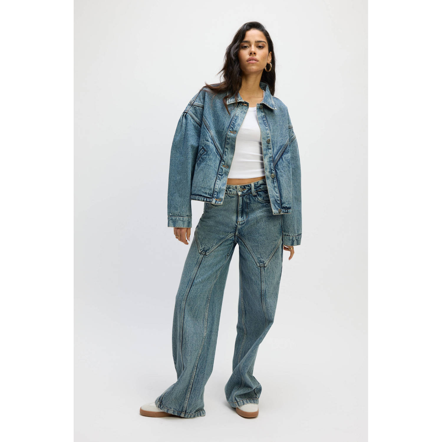 Refined Department high waist wide leg jeans medium blue denim