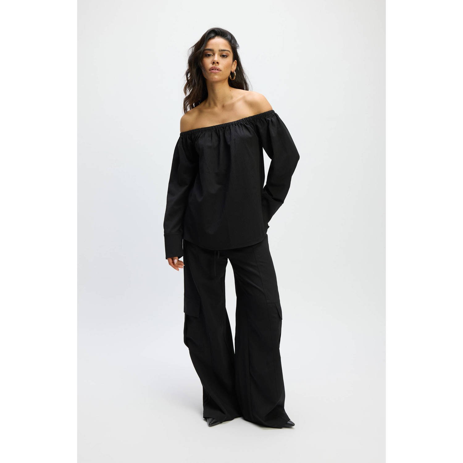 Refined Department wide leg high waist broek zwart