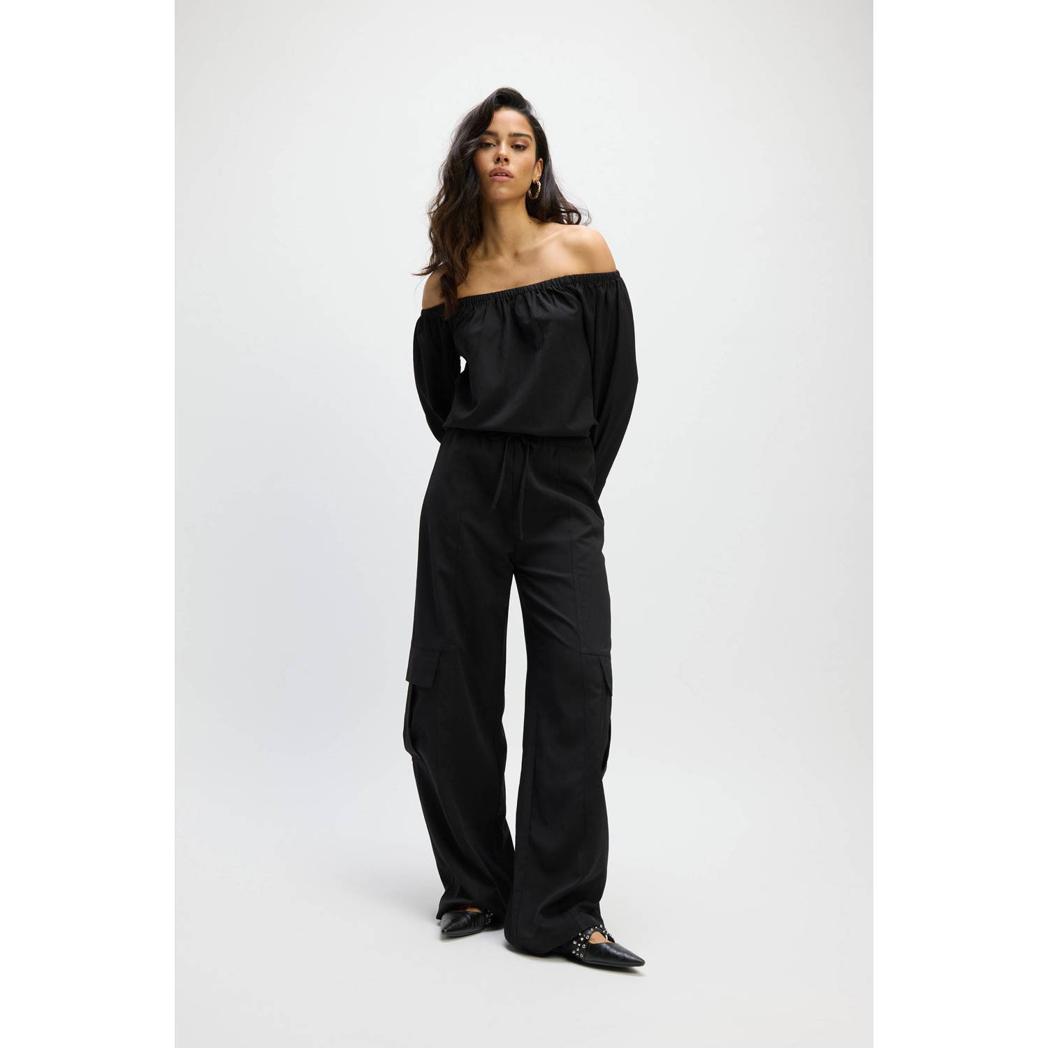 Refined Department wide leg high waist broek zwart