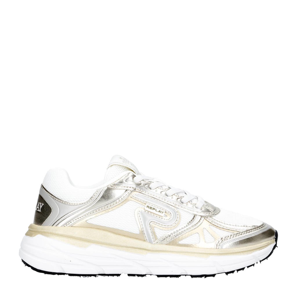 Wit en gouden meisjes REPLAY Christal jr 2 sneakers van 65% polyester/35% pu met elastische veters