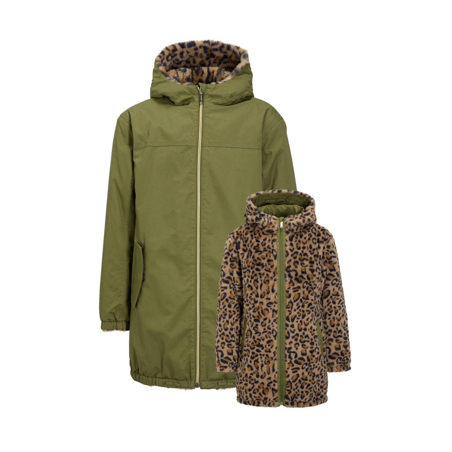 Me & My Monkey reversible lange jas groen panterprint