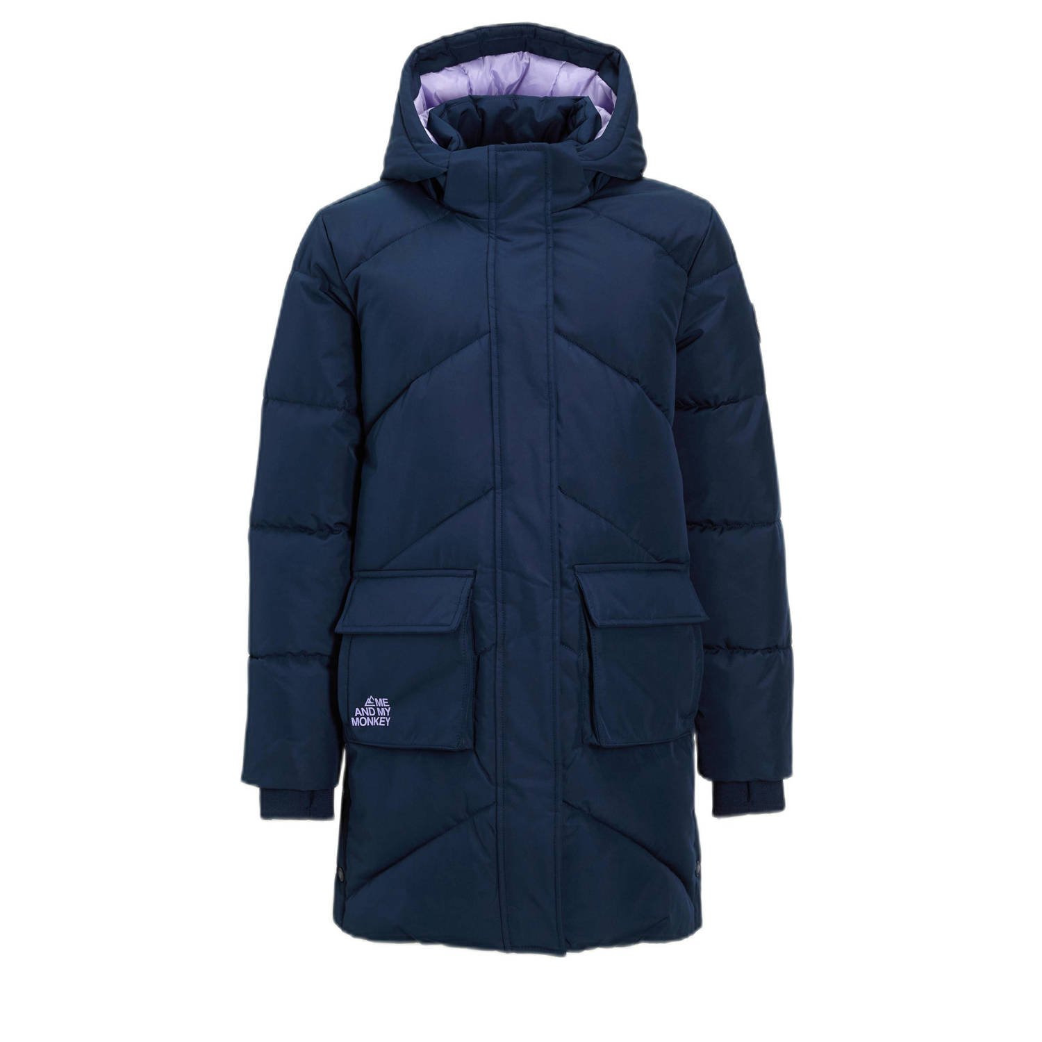 Me & My Monkey lange hooded puffer jas paars