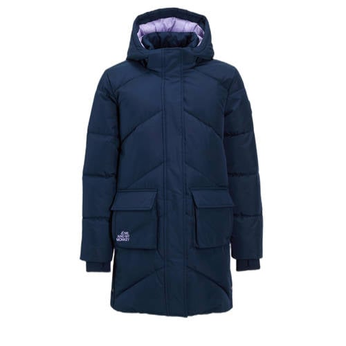 Me & My Monkey lange hooded puffer jas paars afbeelding