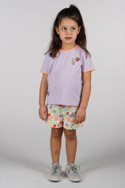 thumbnail: Paars, lila en oranje jongens en meisjes The New Chapter T-shirt met printopdruk, korte mouwen, ronde hals, drukknoopsluiting en borduursels
