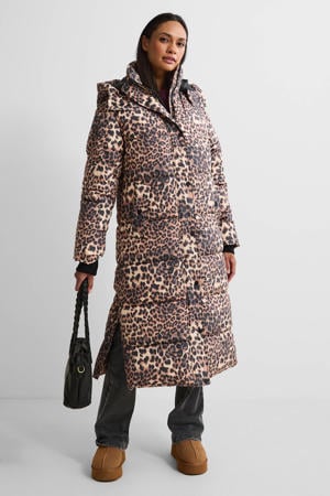 lange gewatteerde jas leopard print