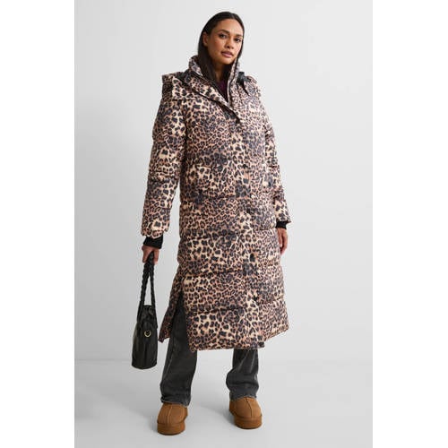 anytime lange gewatteerde jas leopard print afbeelding