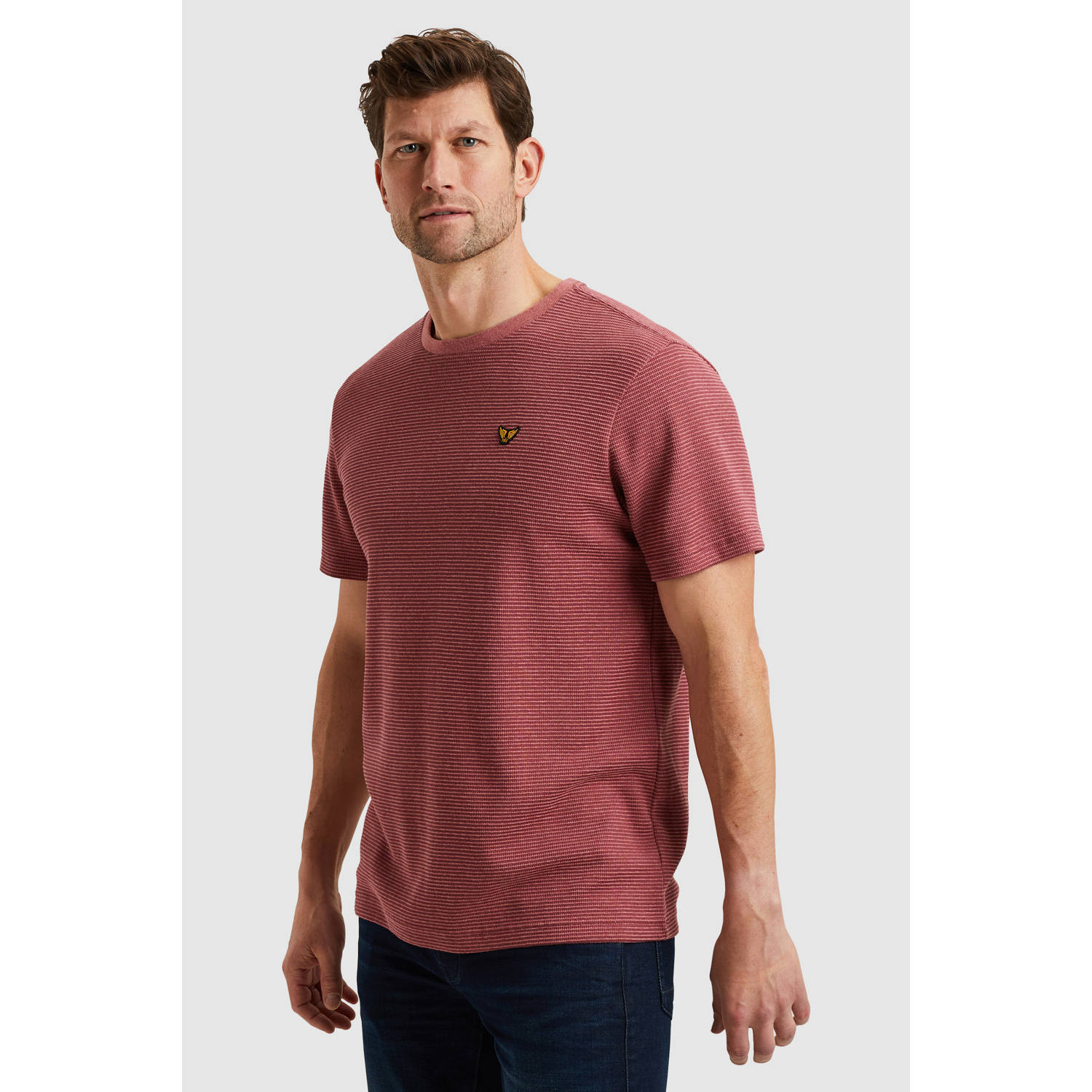 PME Legend Gestreept Kortemouw T-shirt met Textuur Brown Heren