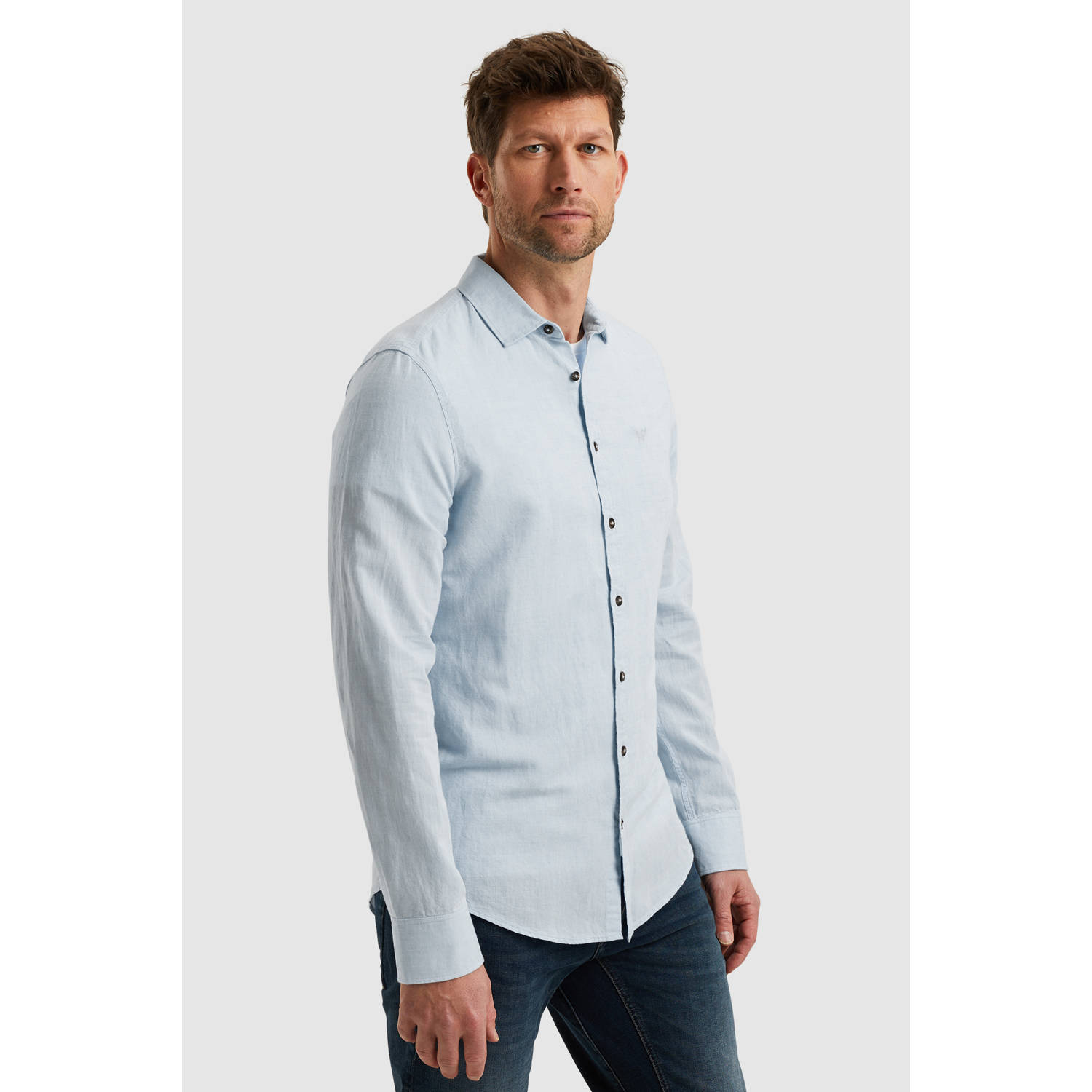 PME Legend linnen casual overhemd lichtblauw