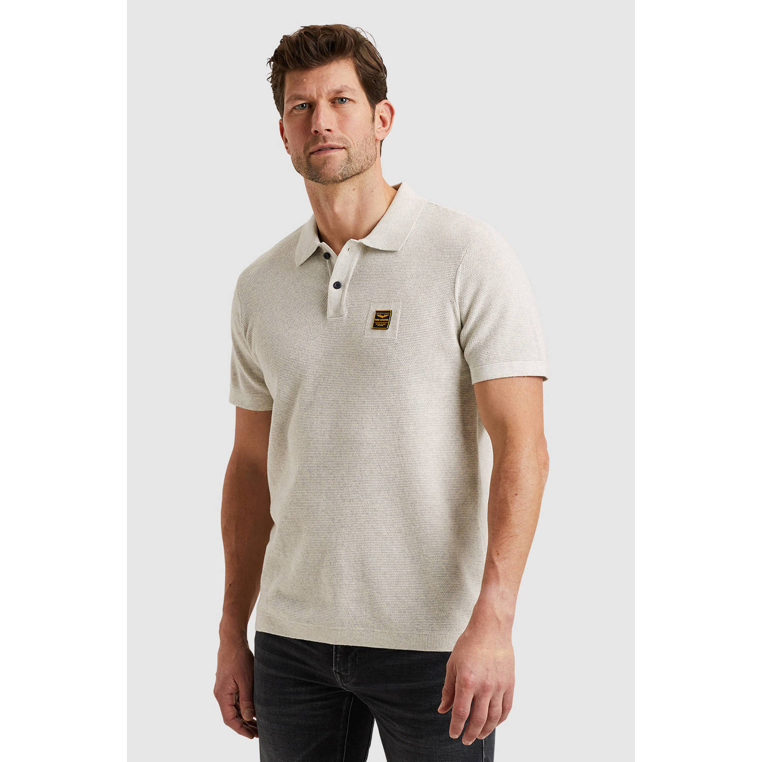 PME Legend regular polo gebreid ecru