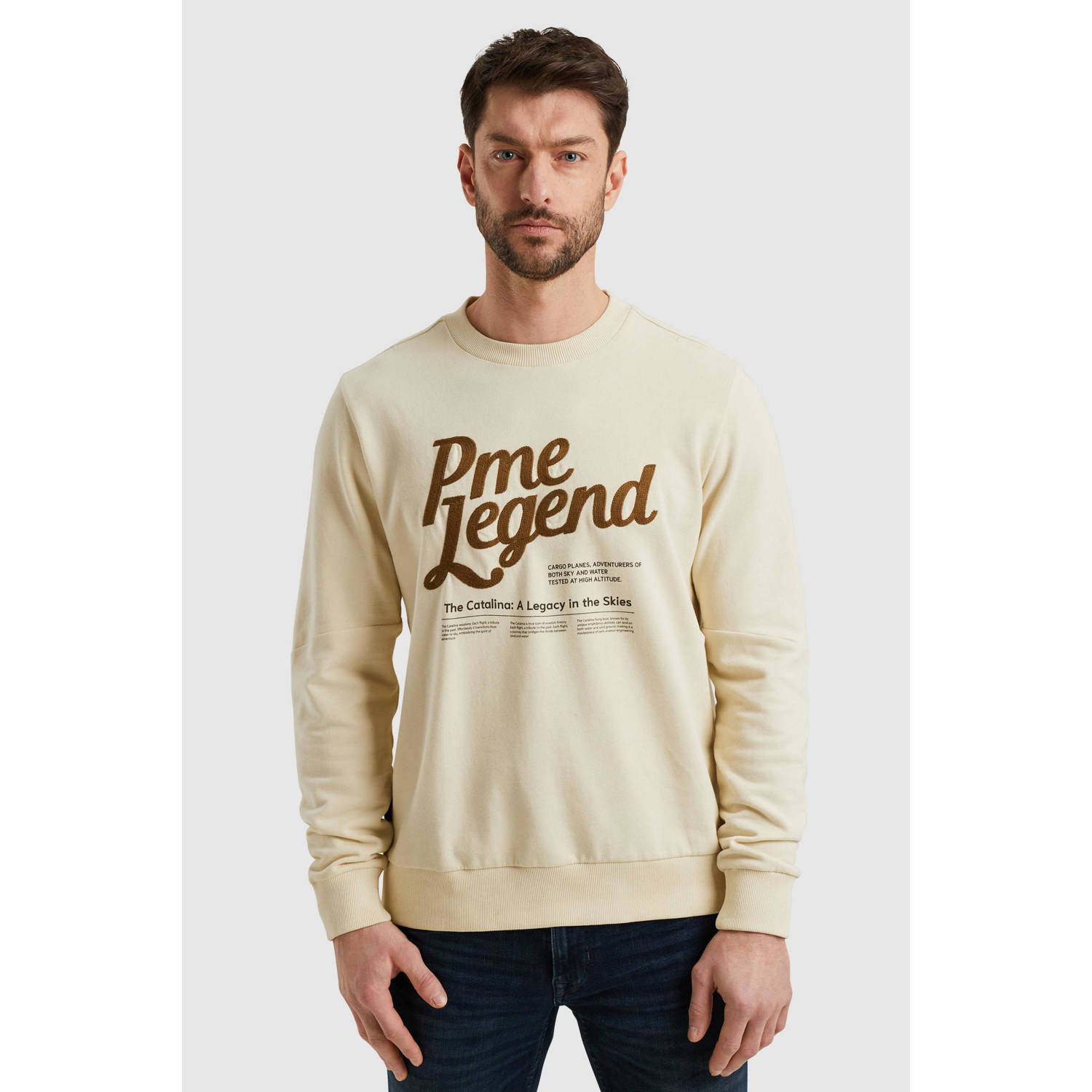 PME Legend Crewneck Peached Terry Sweatshirt Beige Heren