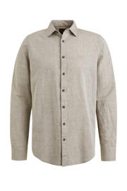 thumbnail: Beige heren PME Legend linnen casual overhemd met effen, lange mouwen, klassieke kraag en knoopsluiting