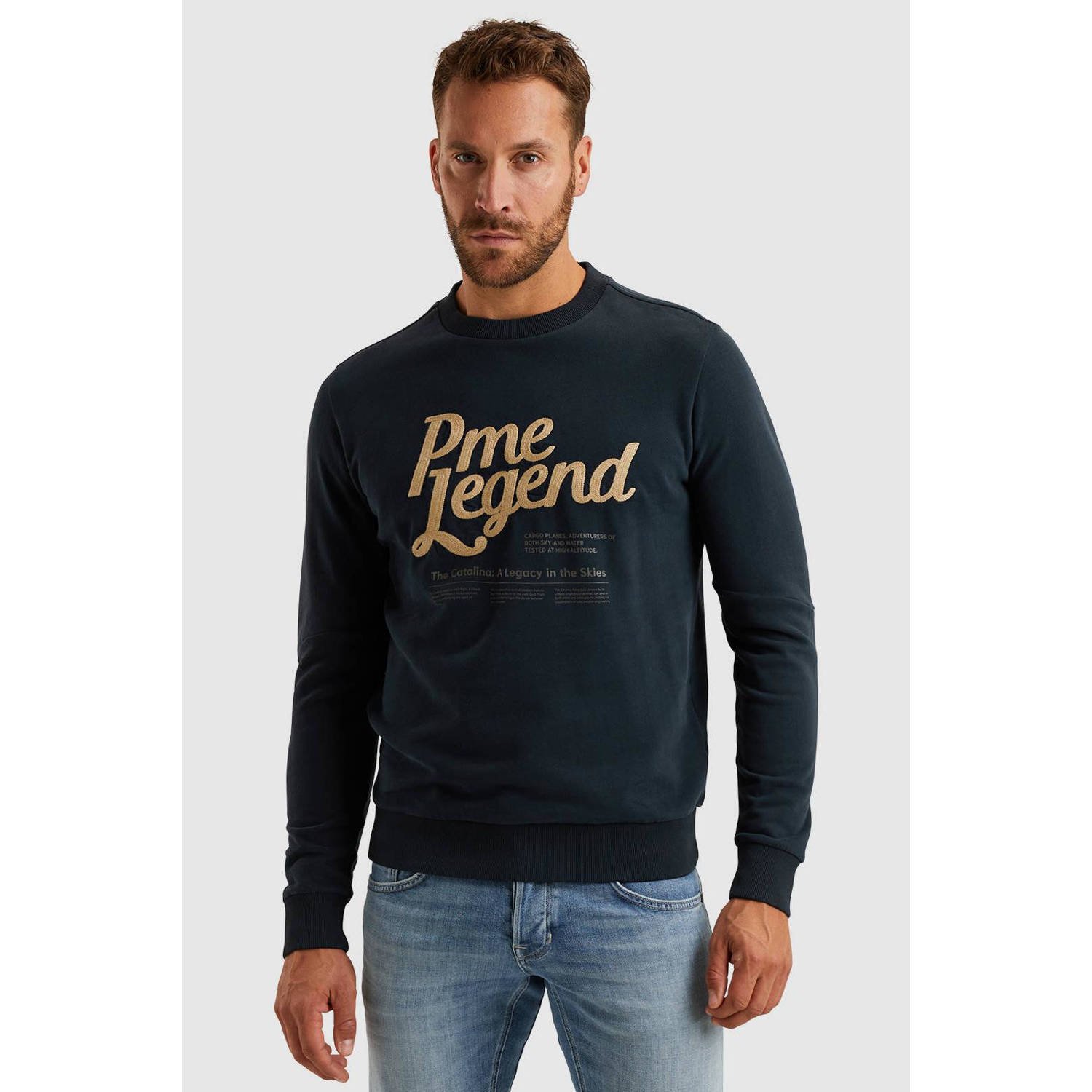 PME Legend Ronde Hals Peached Terry Sweater Blue Heren
