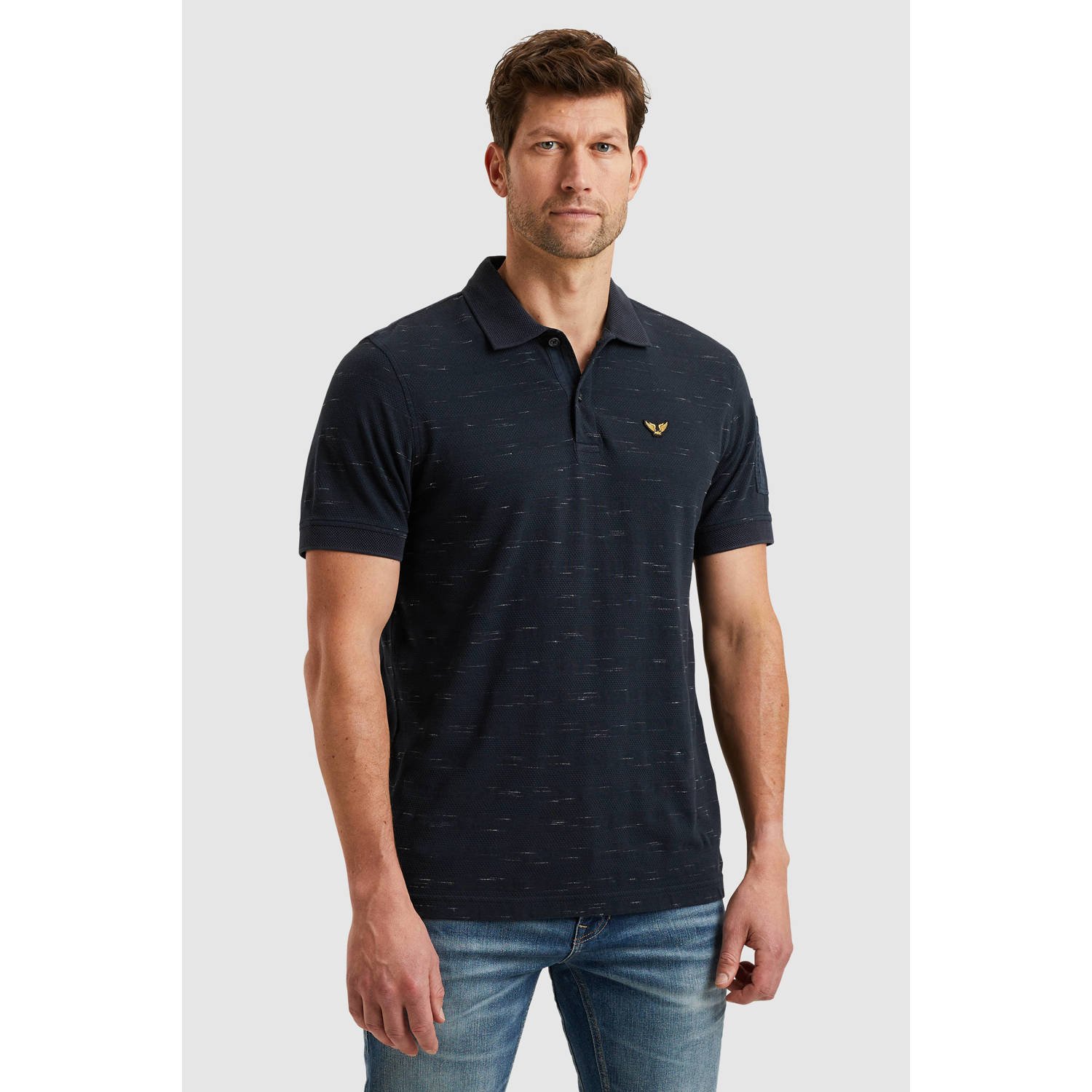 PME Legend regular polo gebreid donkerblauw