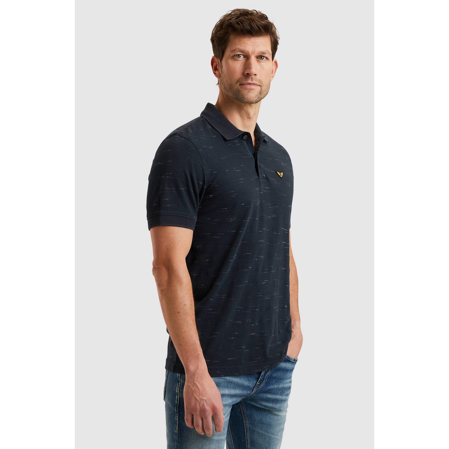 PME Legend regular polo gebreid donkerblauw