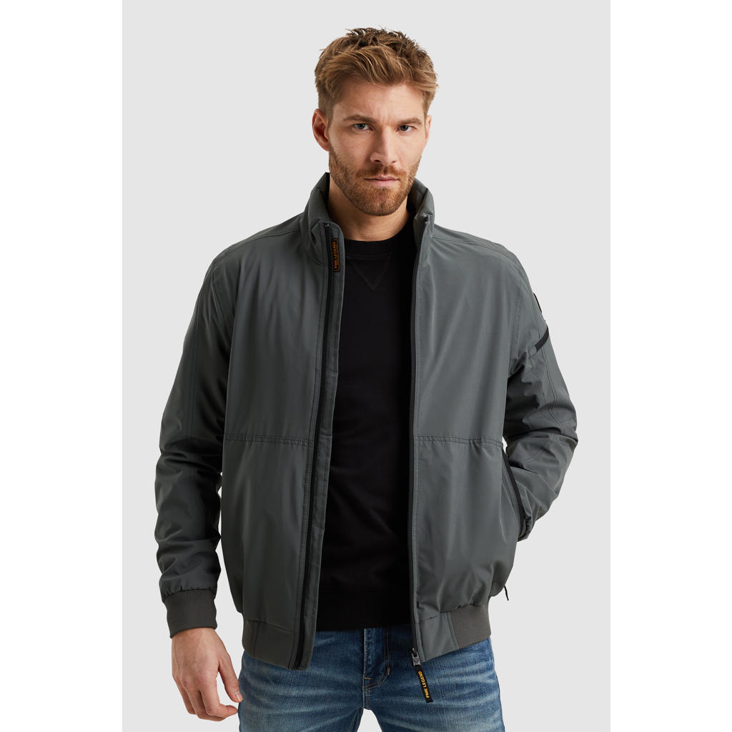 Grijsgroene heren PME Legend softshell jas groen van polyester met effen, lange mouwen en opstaande kraag