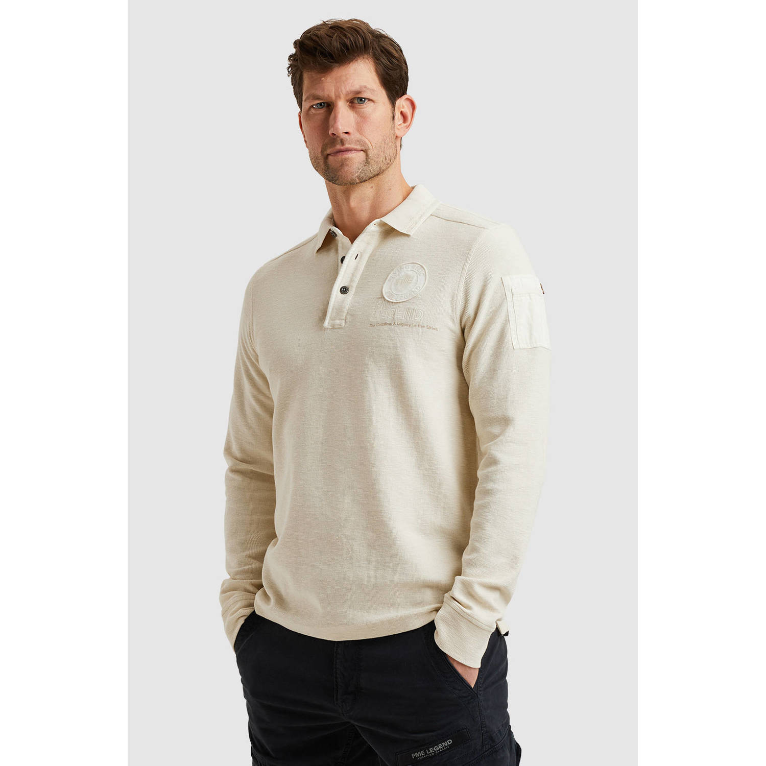 PME Legend polo gebreid ecru