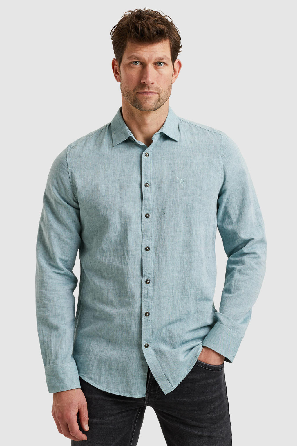PME Legend linnen casual overhemd blauw