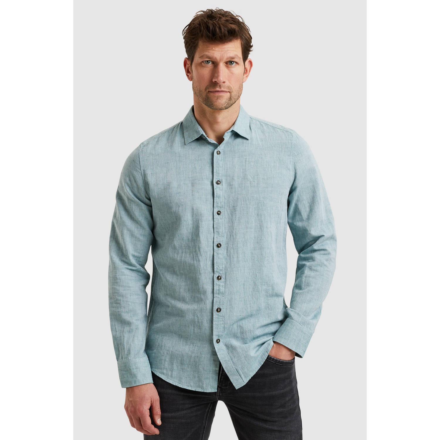 PME Legend linnen casual overhemd blauw