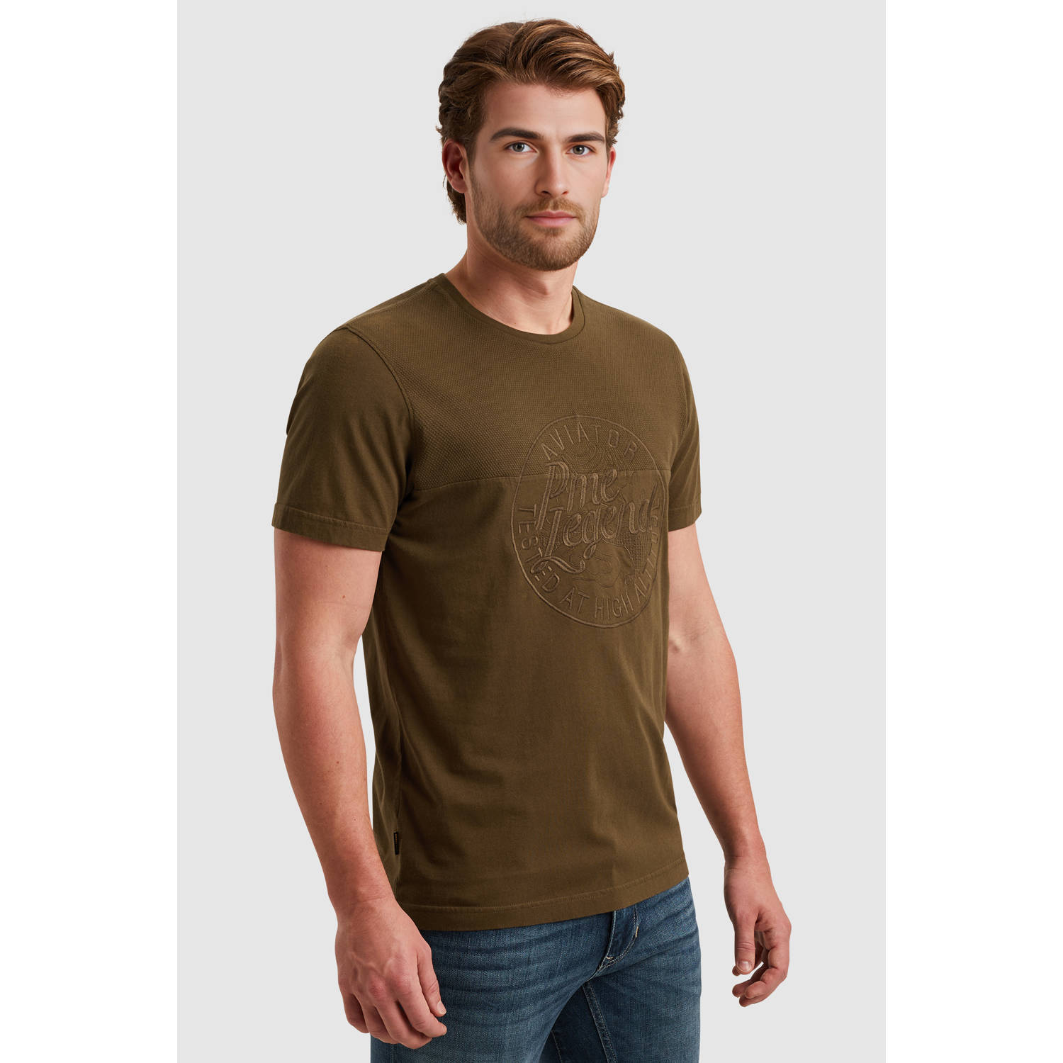 PME Legend Korte Mouw R-hals Piqué Mix Shirt Brown Heren