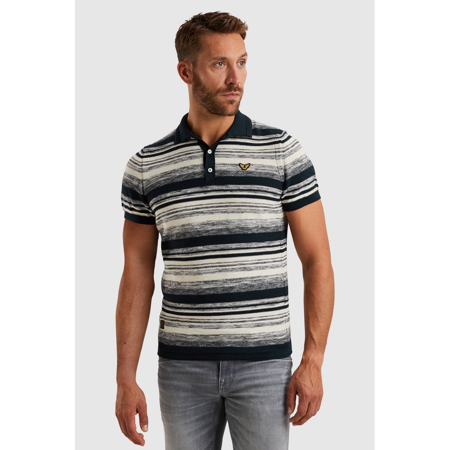 PME Legend regular polo gebreid donkerblauw