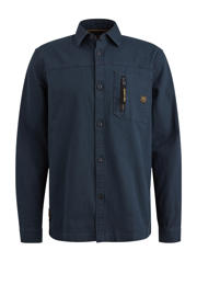 thumbnail: Donkerblauwe heren PME Legend overshirt van katoen met effen, lange mouwen, klassieke kraag en knoopsluiting