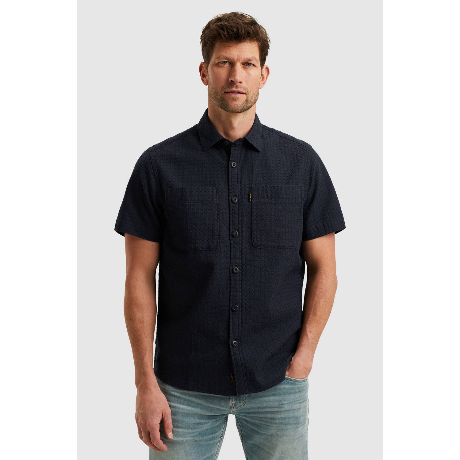 PME Legend overshirt met textuur donkerblauw