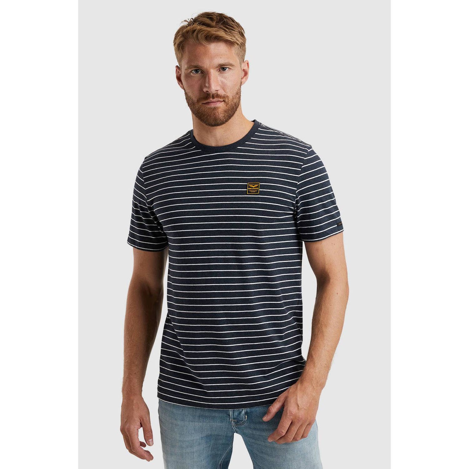 PME LEGEND Heren Polo's & T-shirts Short Sleeve R-neck Yd Melange Striped Jersey Blauw