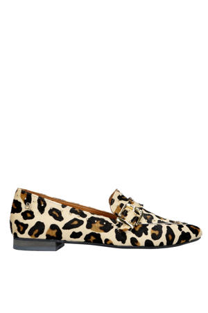 Luna - 8 leren loafers met panterprint beige