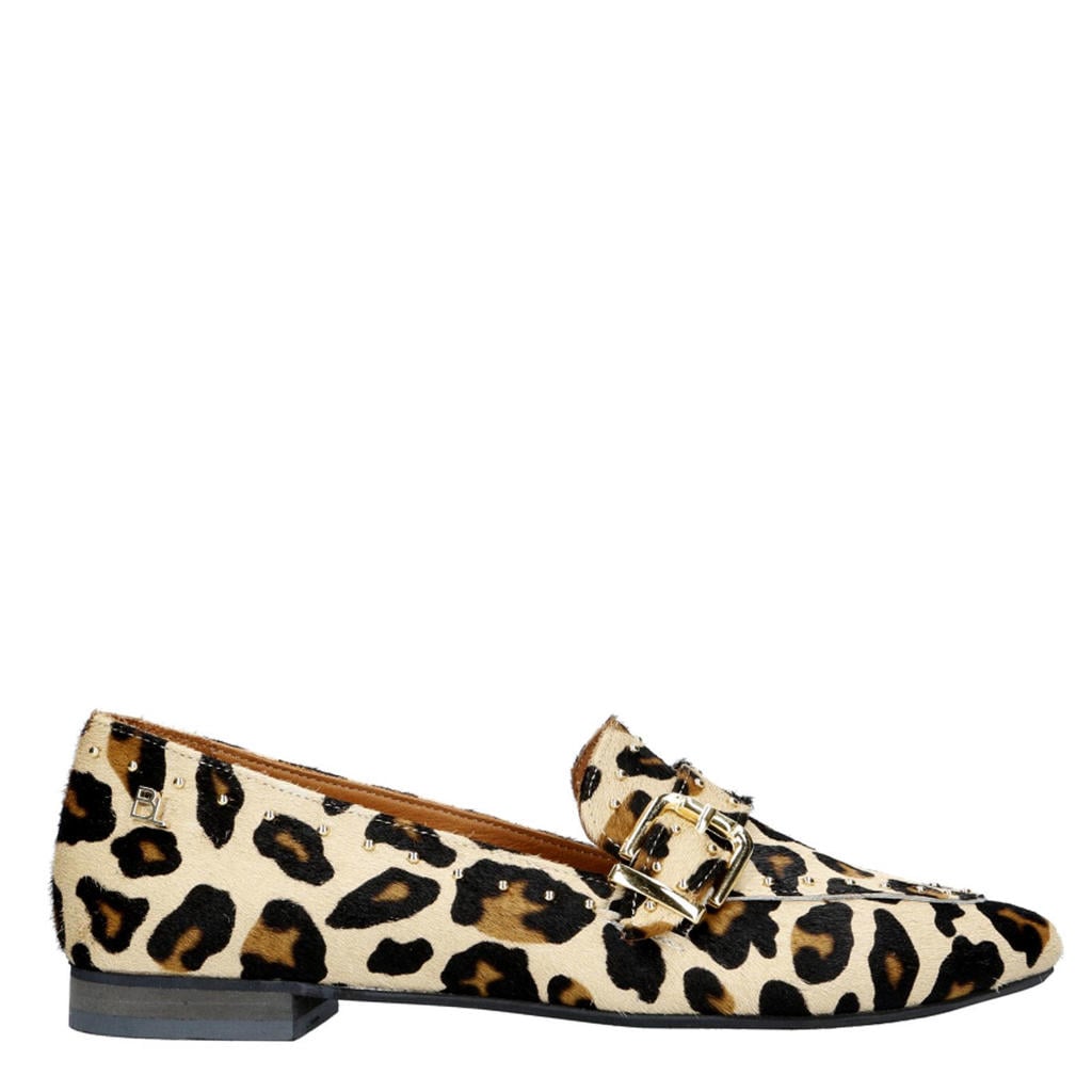 Beige dames Babouche Luna - 8 leren loafers met panterprint