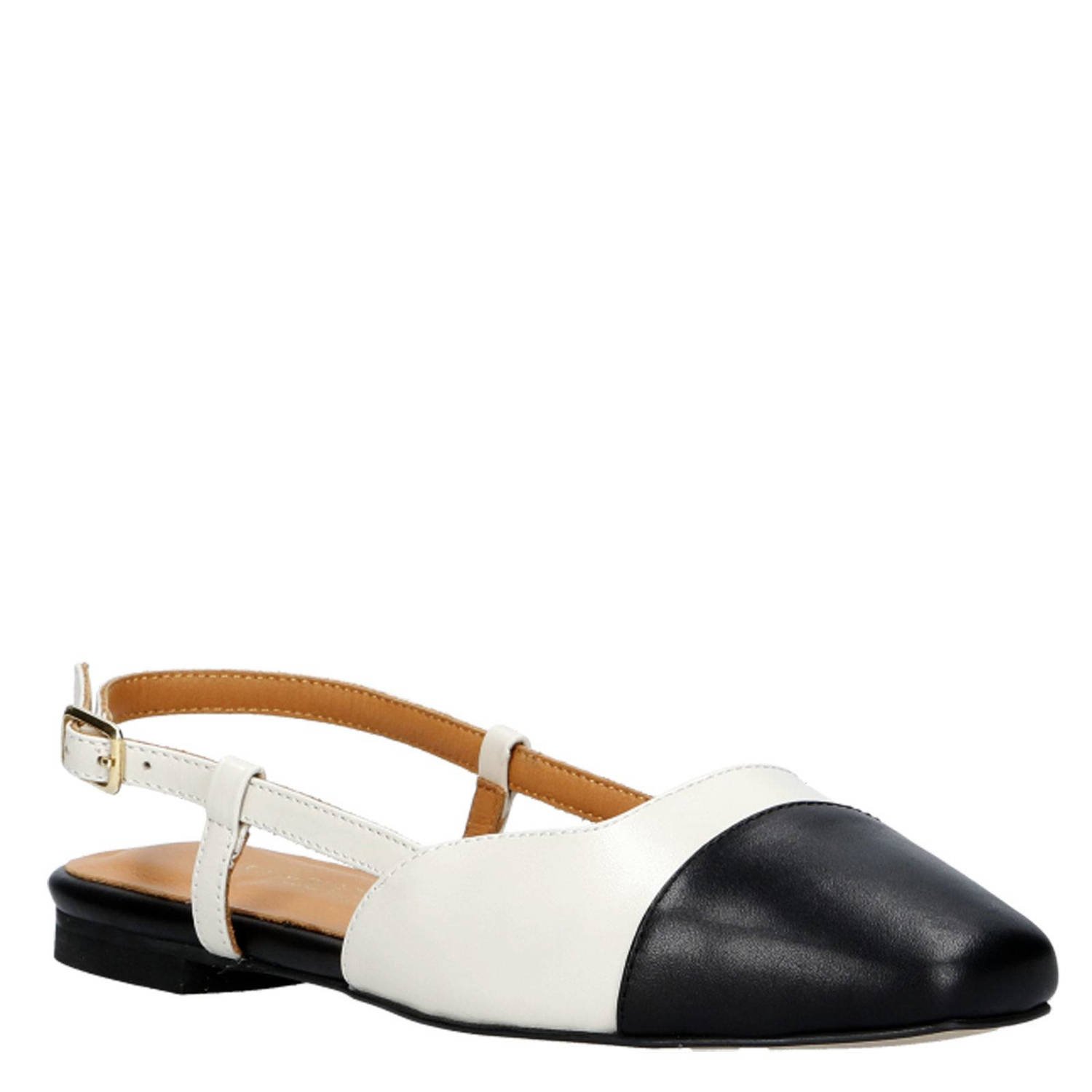 Babouche Janna-1 leren slingback loafers wit zwart