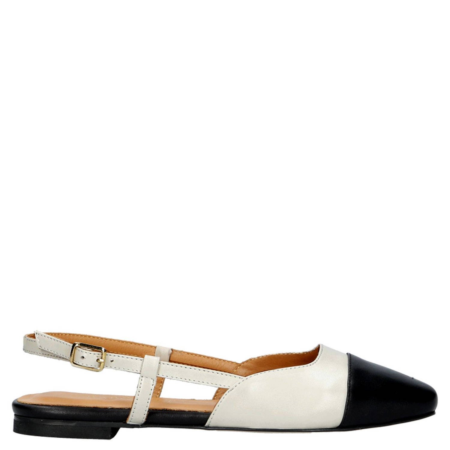 Babouche Janna-1 leren slingback loafers wit zwart