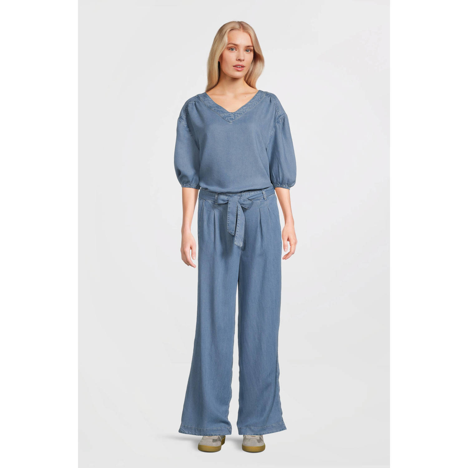 Beaumont wide leg regular waist palazzo broek light blue denim