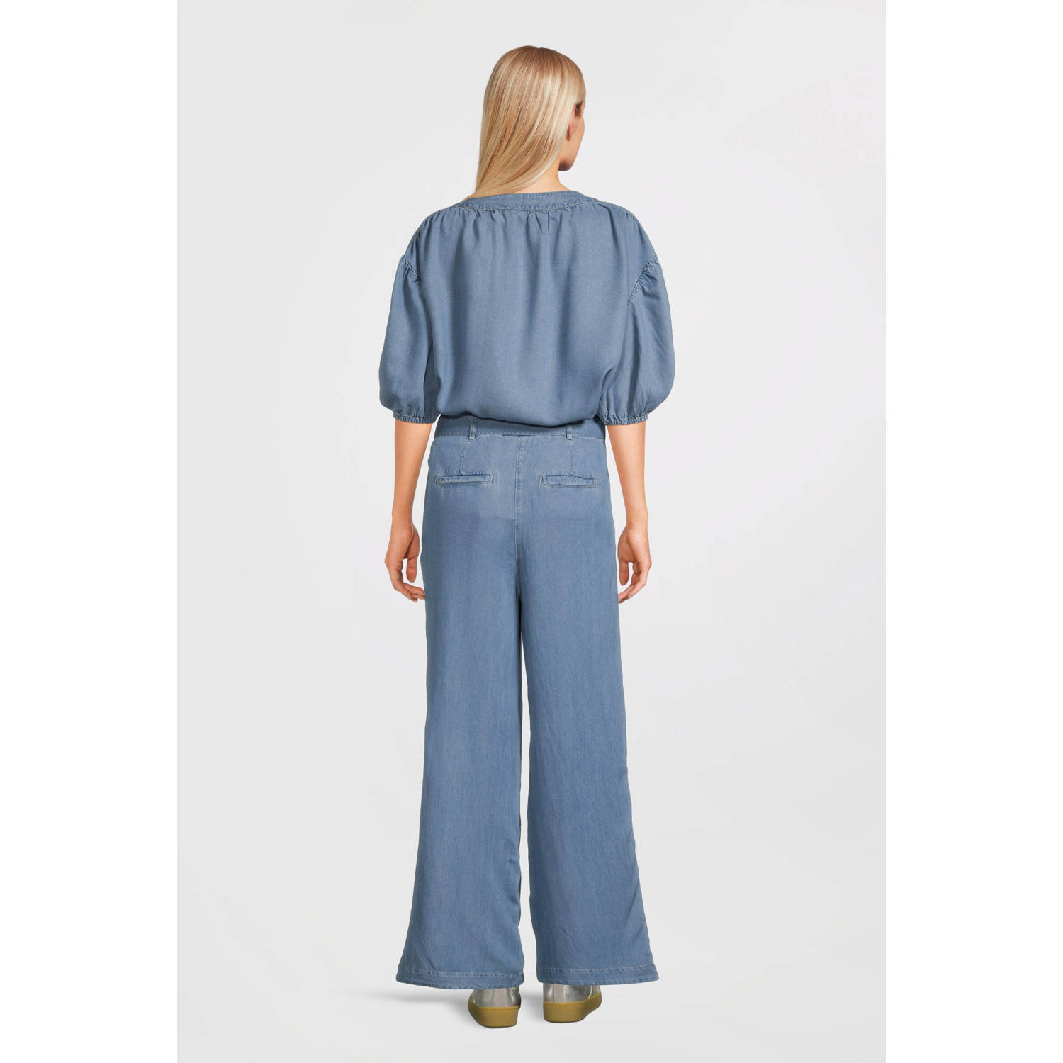 Beaumont wide leg regular waist palazzo broek light blue denim