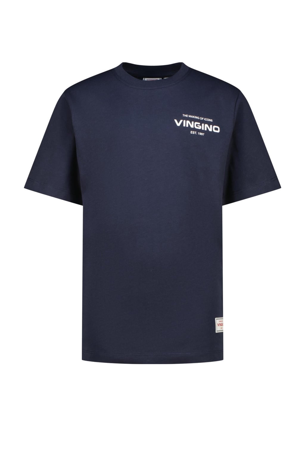 Donkerblauwe jongens Vingino T-shirt van katoen met backprint, korte mouwen en ronde hals