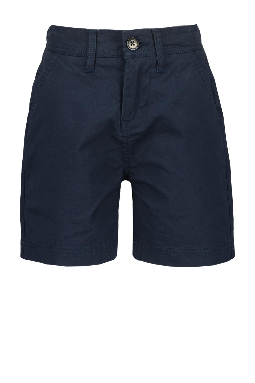 Donkerblauwe jongens Vingino regular chino short van stretchkatoen met elastische tailleband met koord en effen