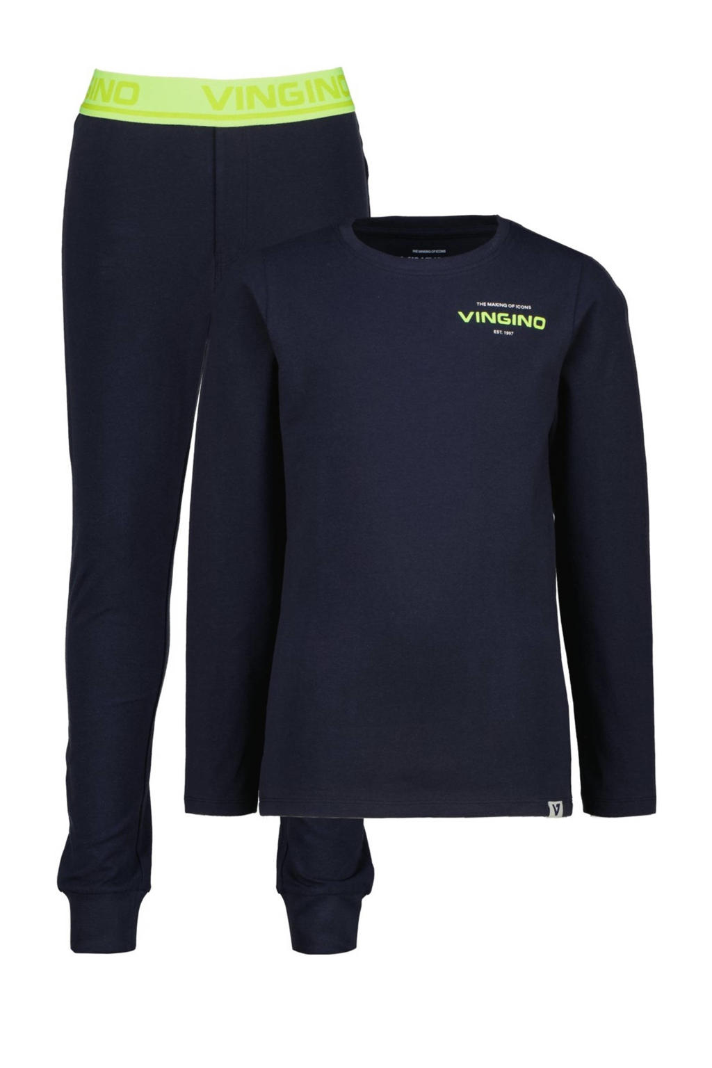 Vingino pyjama donkerblauw/neongeel