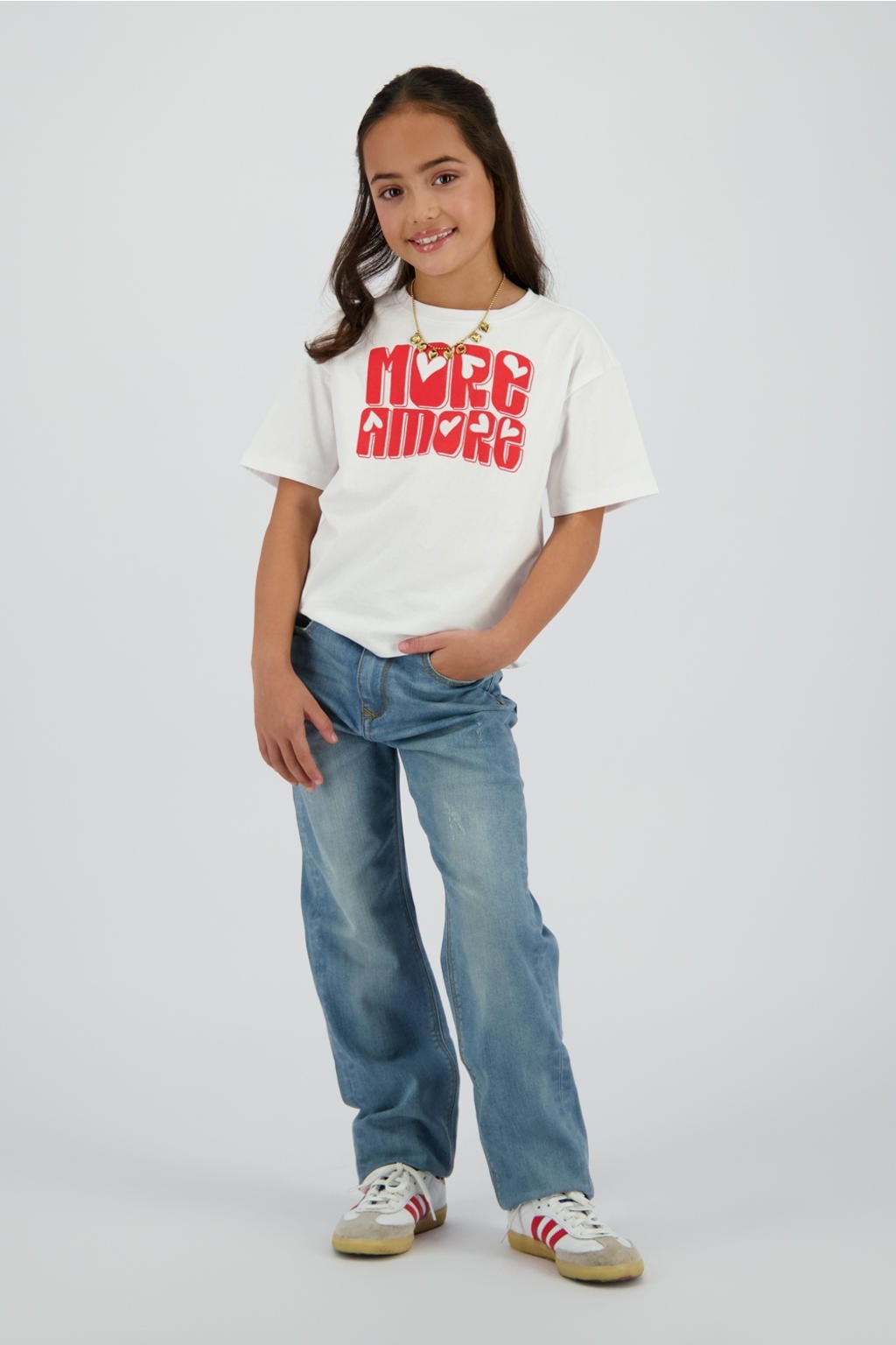 Medium blue denim meisjes Vingino straight fit jeans van denim met regular waist en effen