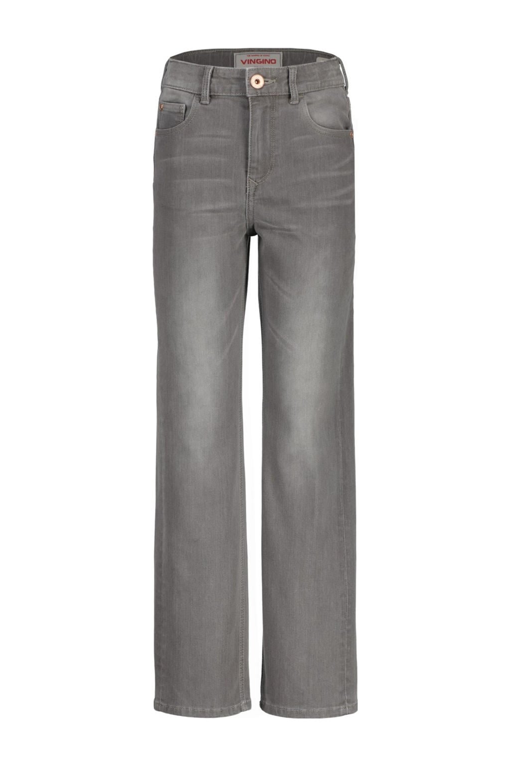 Grey denim meisjes Vingino straight fit jeans van denim met regular waist en effen