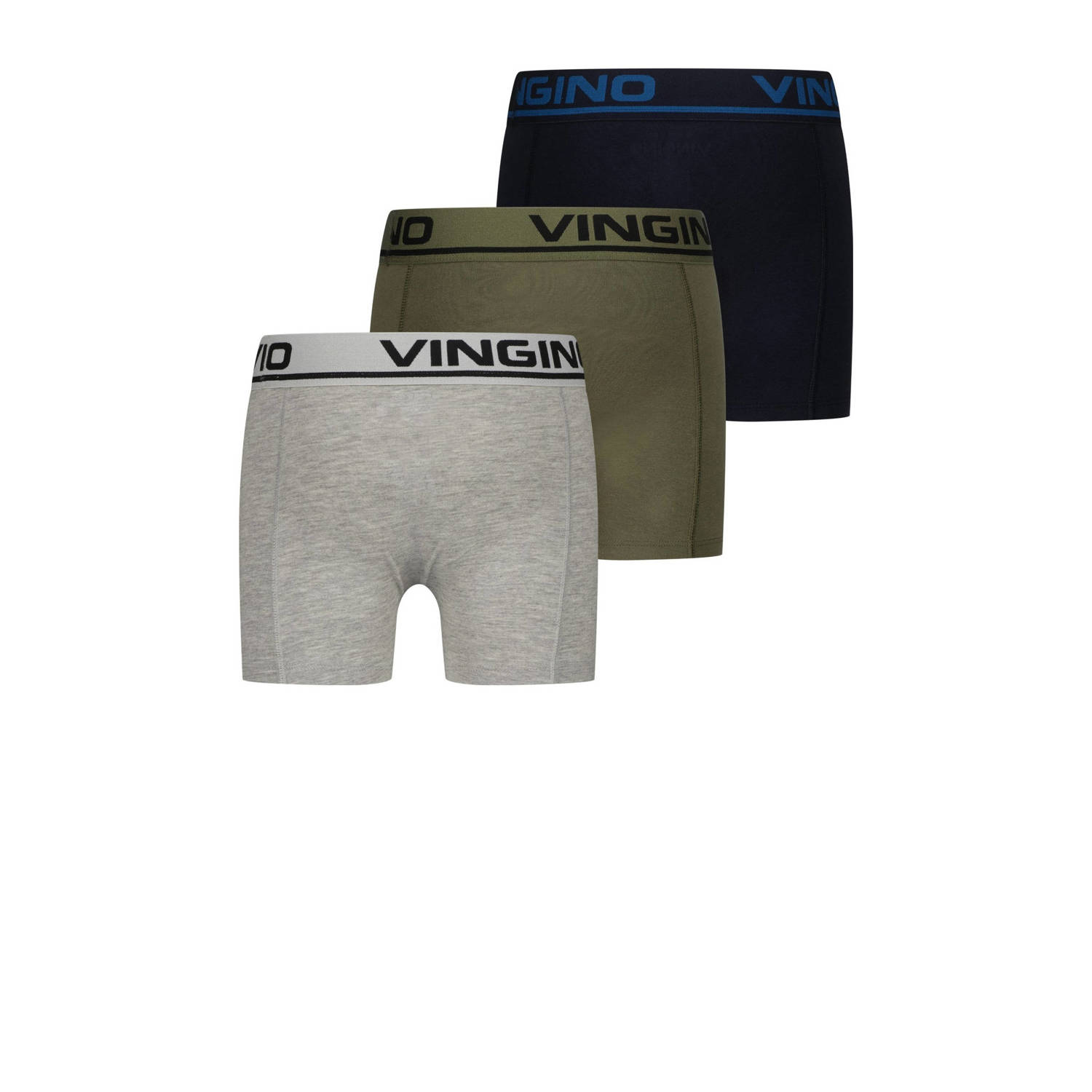 Vingino boxershort set van 3 grijs melange groen donkerblauw