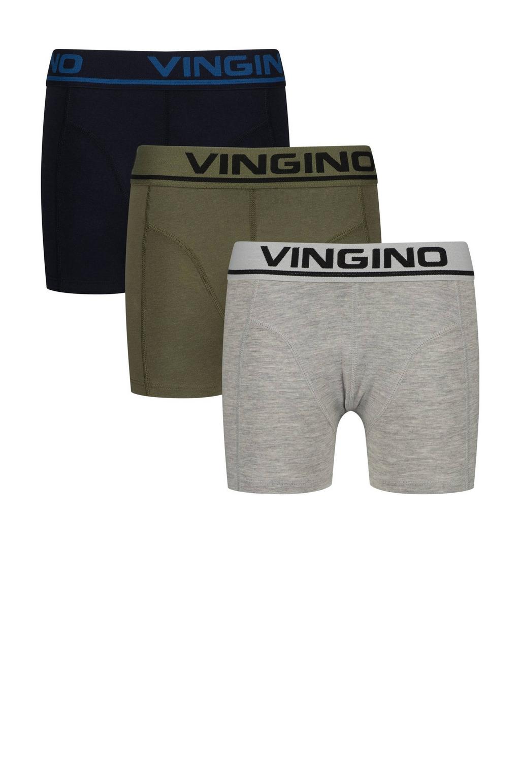 Vingino boxershort - grijs melange/groen/donkerblauw (set van 3)