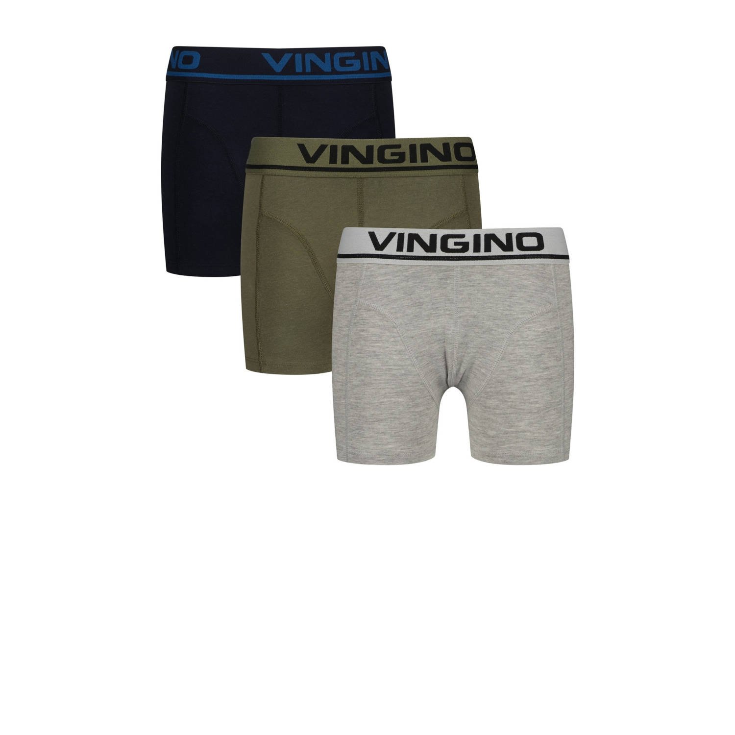 Vingino boxershort set van 3 grijs melange groen donkerblauw
