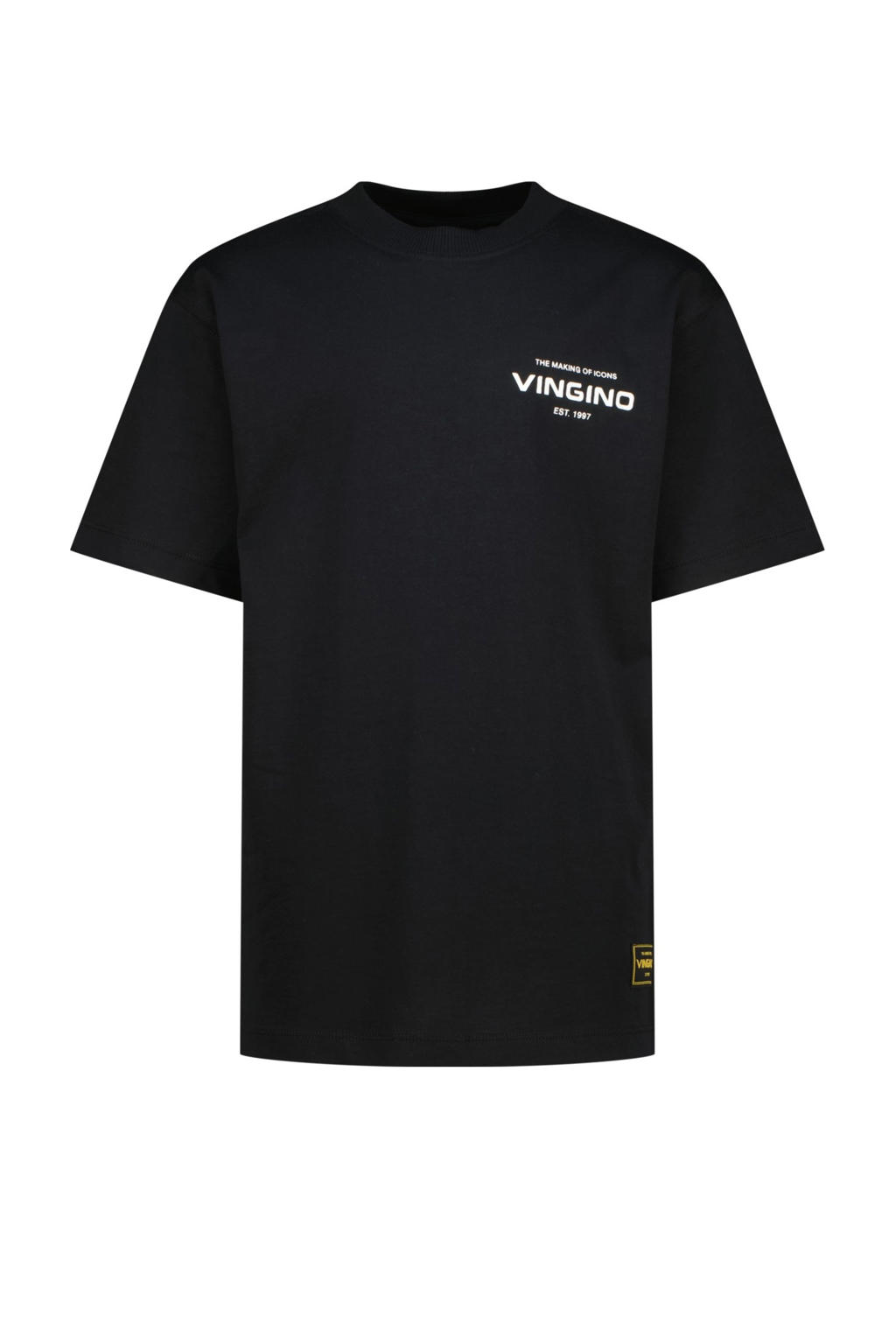 Zwarte jongens Vingino T-shirt van katoen met effen, korte mouwen en ronde hals