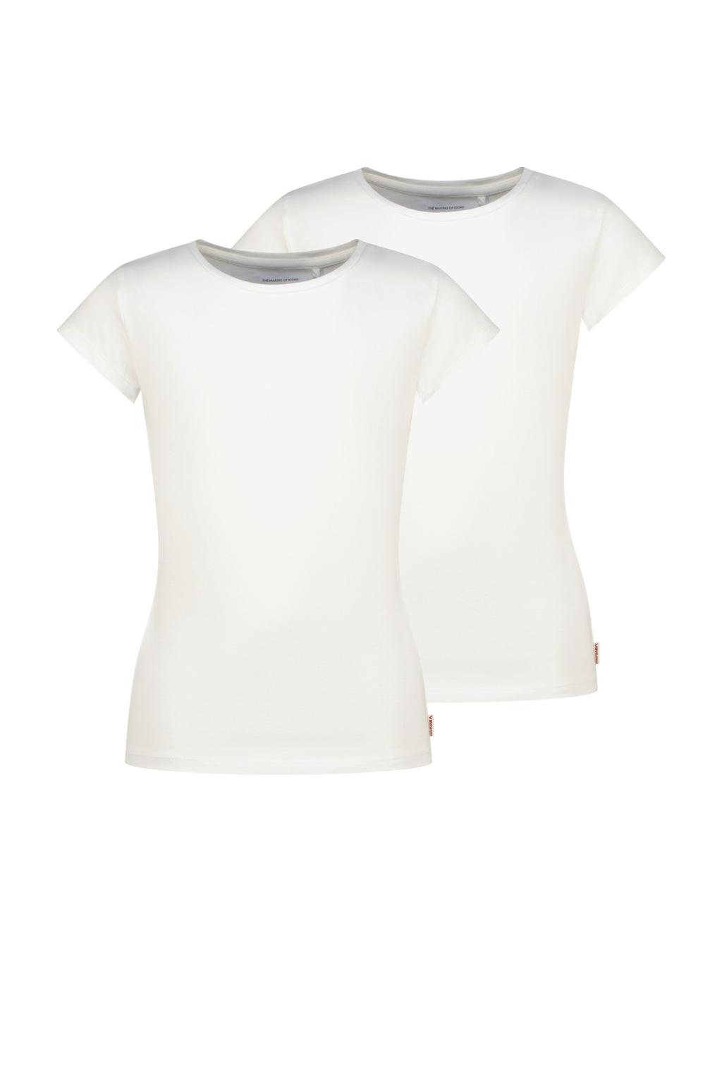 Set van 2 witte meisjes Vingino T-shirt van stretchkatoen met effen, korte mouwen en ronde hals