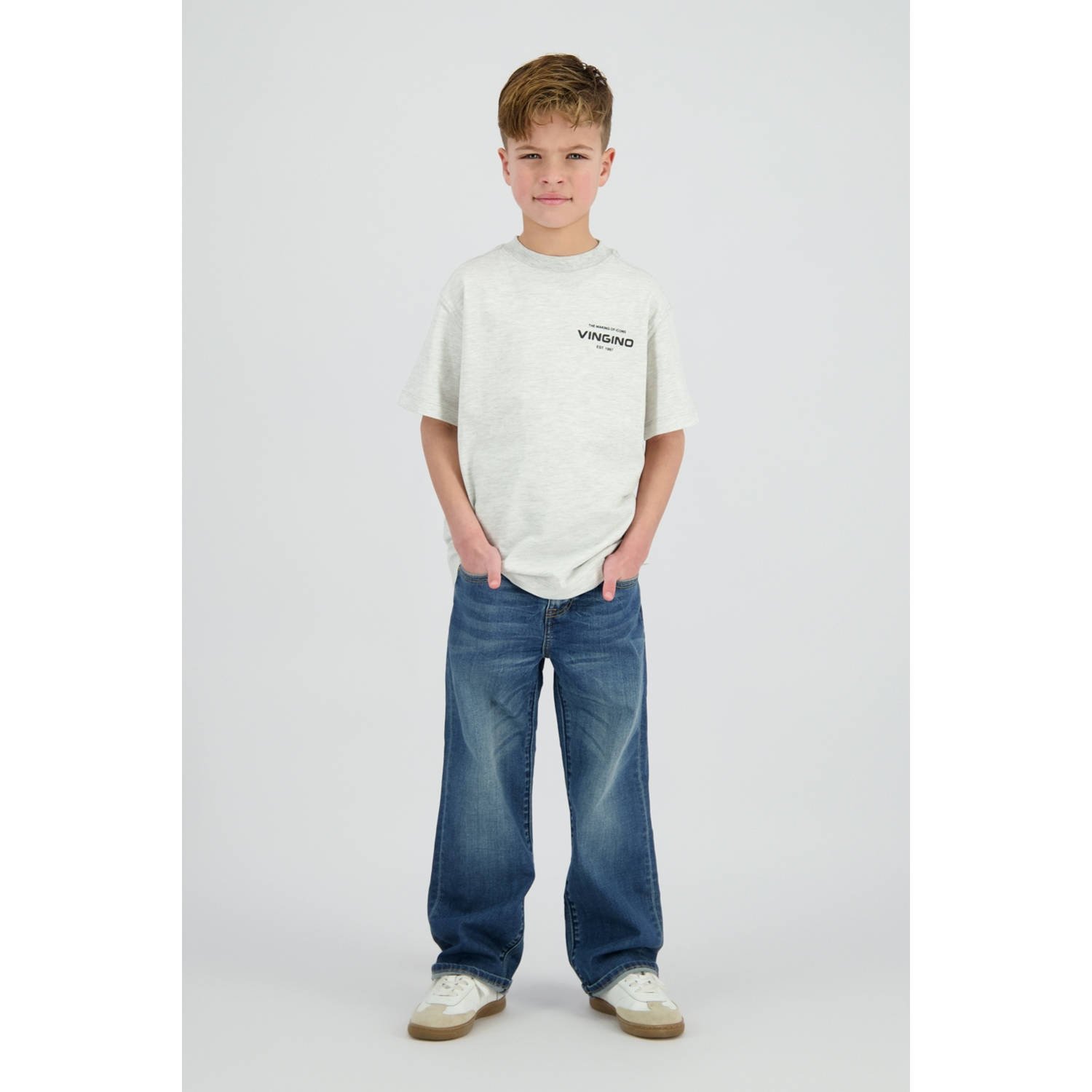 VINGINO Jongens Polo's & T-shirts Basic Oversized Lichtgrijs