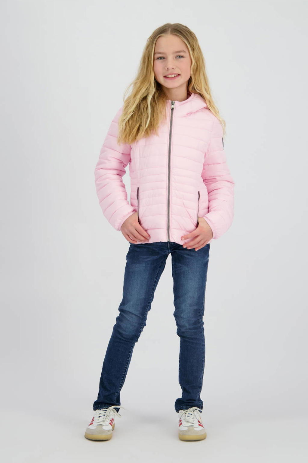 Roze meisjes Vingino gewatteerde jas van polyester met effen, lange mouwen, capuchon en ritssluiting